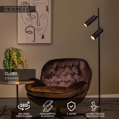 Lucide CLUBS - Stehlampe - 2xGU10 - Schwarz - USP